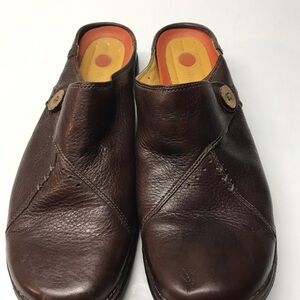 Clarks Brown Leather Slip-On Women's Clogs